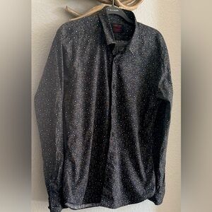 JARED LANG after hours slim fit sz L Black colorful Patterned Button-Up Shirt